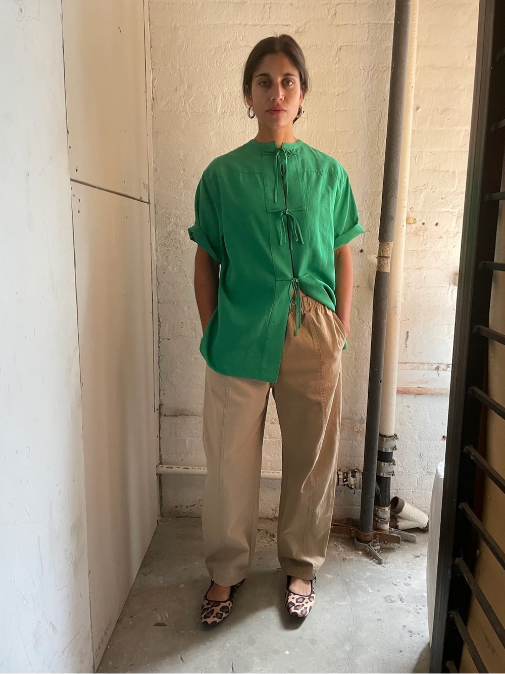 Luxe Tie-Front Green Short-Sleeve Top XL